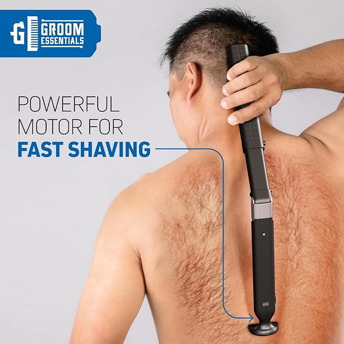 ChargeWorx Rechargeable Electric Back Shaver for Men, Extendable Long-Handle Back Razor for Hard-to-Reach Areas, Portable Body Groomer and Hair Trimmer - Adjustable Folding Handle for Smooth Shaving