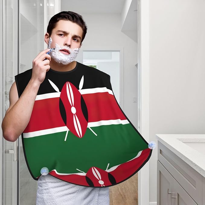 NOUZU Flag Of Kenya Print Beard Bib Apron For Men, Beard Hair Catcher For Men Shaving Trimming,Beard Cape Cloth