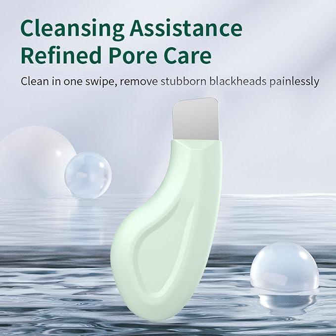 Vangines Blackhead Remover Tool, Stainless Steel Face Scraper, Manual Skin Scrubber Face Spatula with Silicone Cover for Nose, Chin and T-Zone, Skin Care Tool for Men and Women(Green
