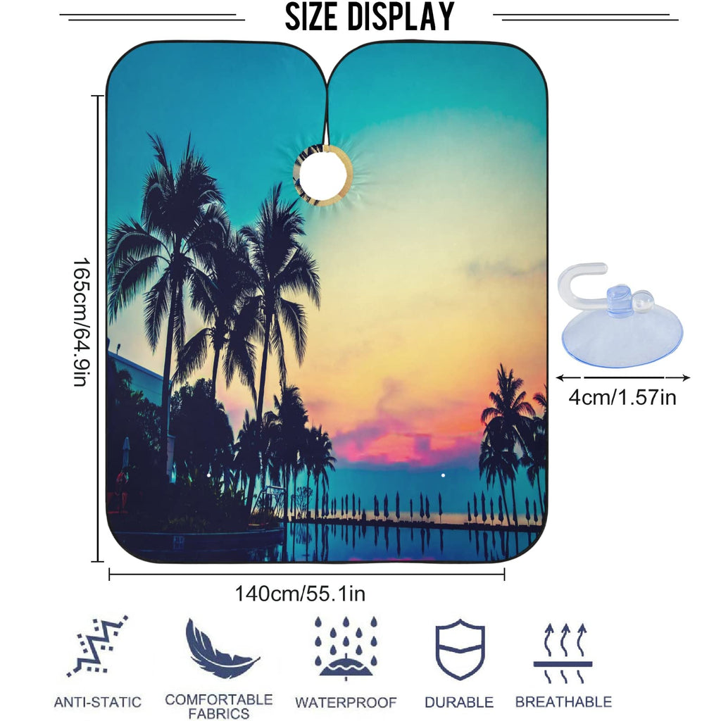 Visesunny Barber Cape - Silhouette Palm Tree Colored Pattern Polyester Hair Cutting Salon Apron Anti-Static Haircut Water-Resistant Shaving Cloth Beard Shaving Bib Hairdressing Cape