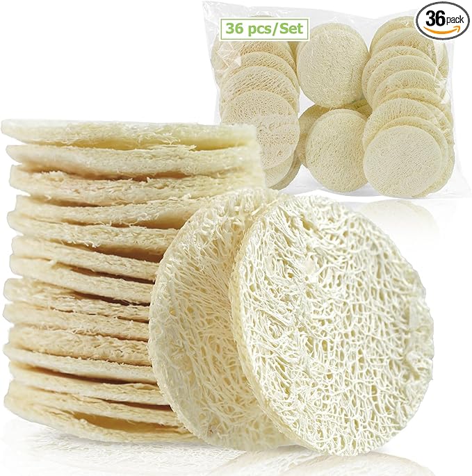 36 Pack Natural Loofah Sponge Exfoliating Face Pads, Facial Body Scrubbers Pad, When Bath Shower and Spa, Loofa Sponges Brush Scrub, Bulk Loofahs Scrubber, Cleansing Skin for Women and Men