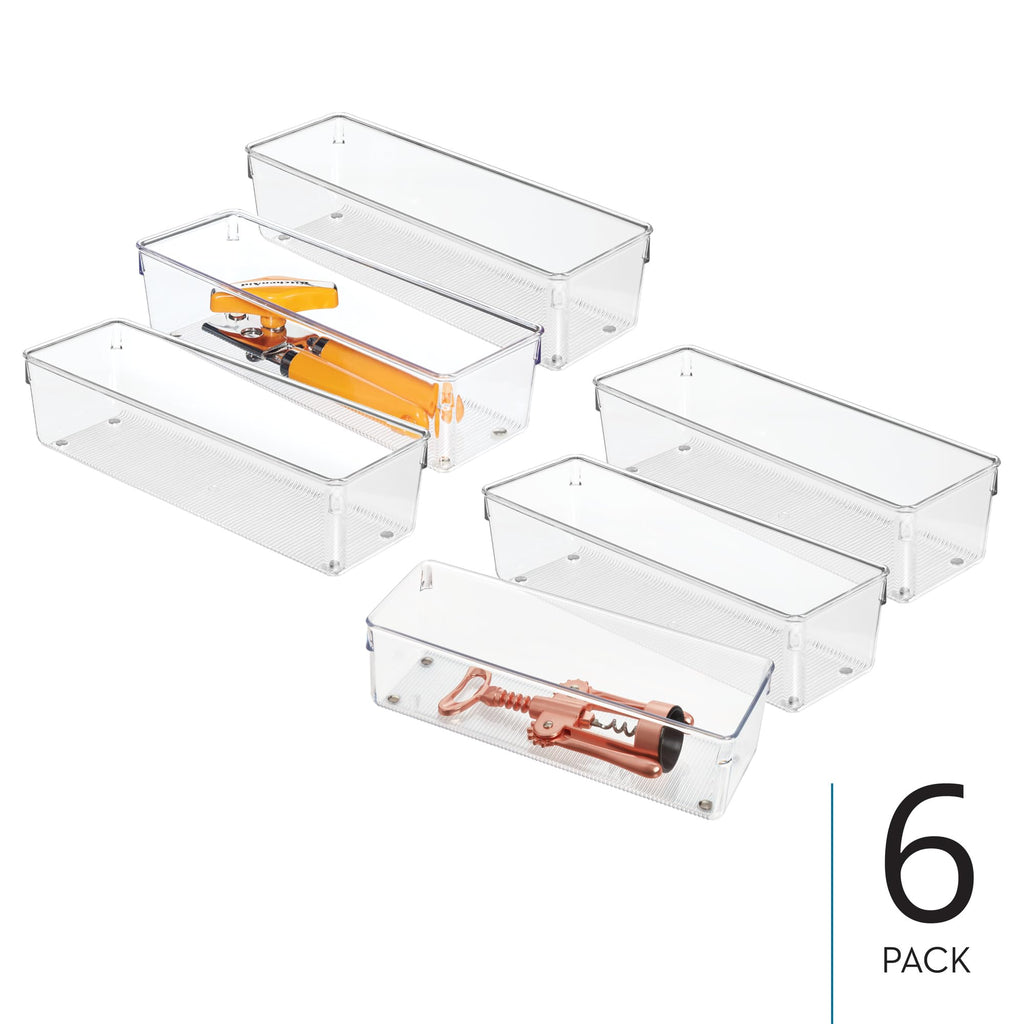 iDesign Plastic Drawer Organizer Bins, Set of 6, Clear