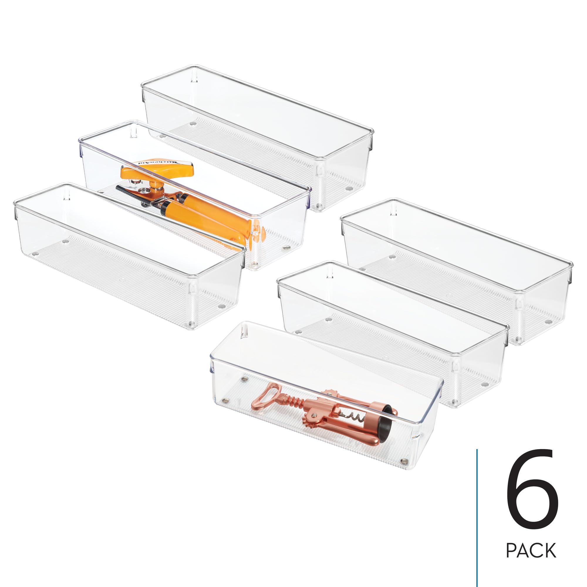 iDesign Plastic Drawer Organizer Bins, Set of 6, Clear