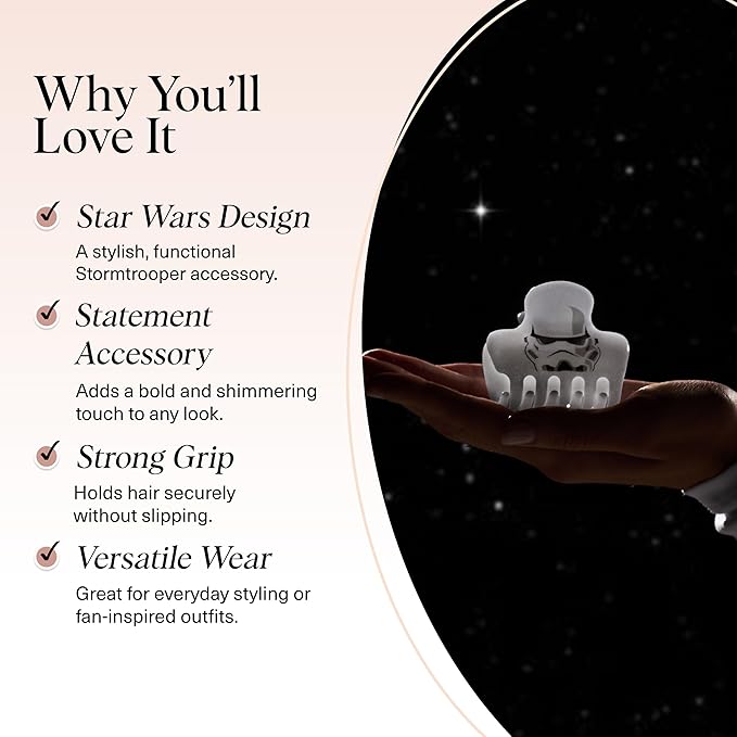 Kitsch x Star Wars Stormtrooper Glitter Medium Hair Clip for Women – Iconic Galaxy-Inspired Claw Clip | Recycled Plastic, Strong Secure Grip | Hair Accessories for Girls