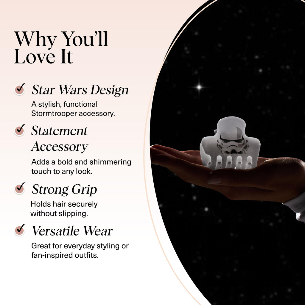Kitsch x Star Wars Stormtrooper Glitter Medium Hair Clip for Women – Iconic Galaxy-Inspired Claw Clip | Recycled Plastic, Strong Secure Grip | Hair Accessories for Girls