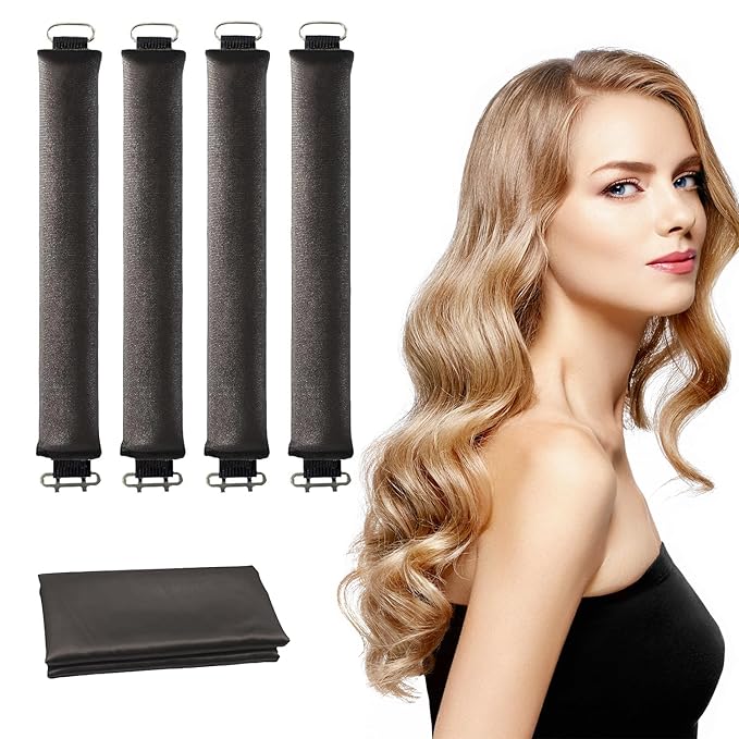RBNN Heatless Hair Curlers, Satin Foam Rollers, Overnight Curling Rods for Long Hair, 5 Count (Black)