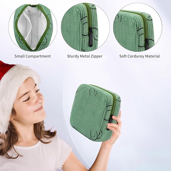 Sanitary Napkin Storage Bag, Corduroy Period Bag for Women, Cute Portable Period Pouch with Zipper, Sanitary Pads Bag Tampons Holder for Purse, First Period