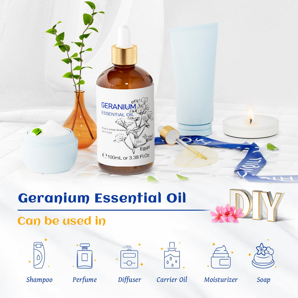 HIQILI Geranium Essential Oil for Skin Care & Aromatherapy diffusing
