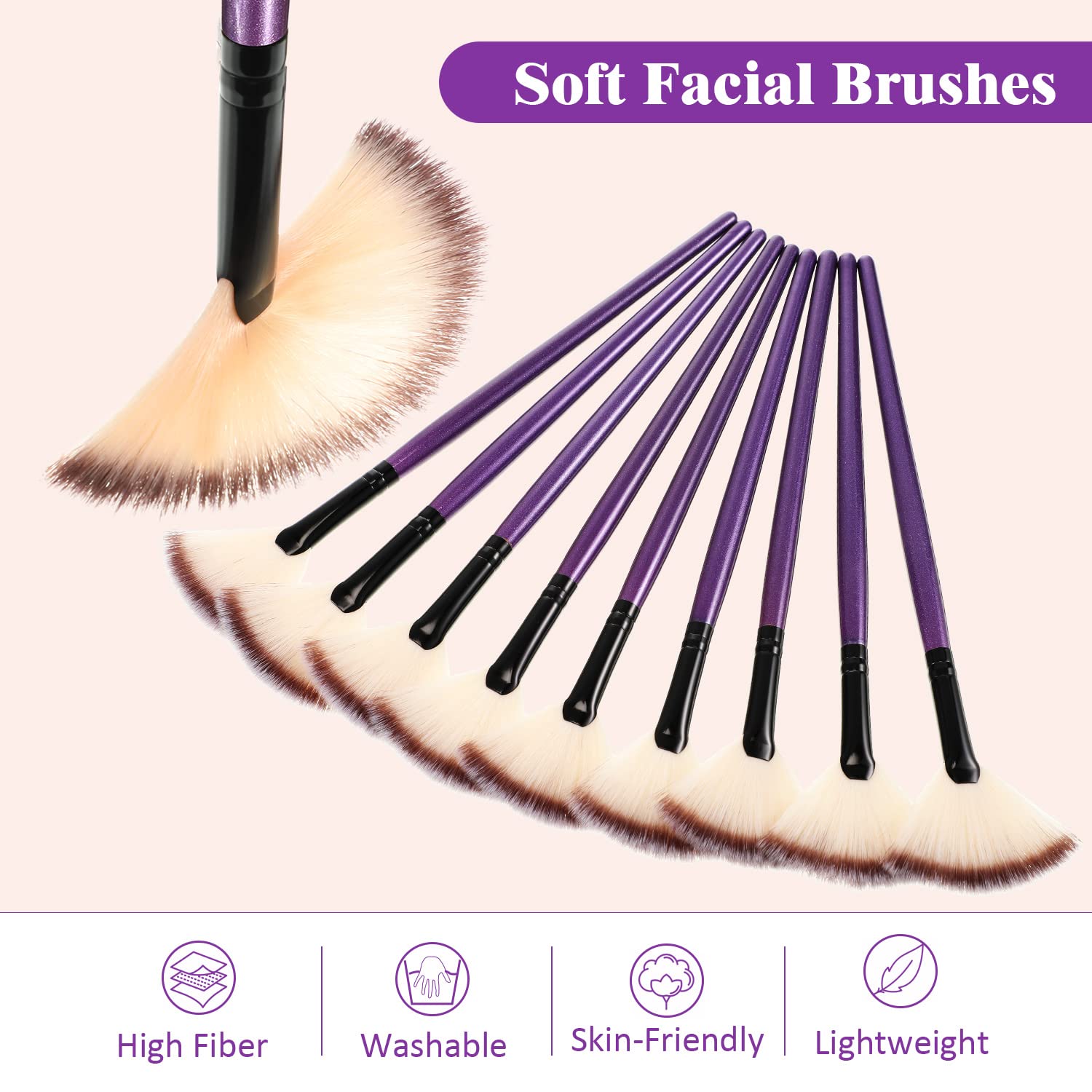 9 Pieces Facial Fan Mask Brushes, Soft Facial Applicator Brushes Tools for Peel Glycolic Makeup for Mud Cream(Purple)
