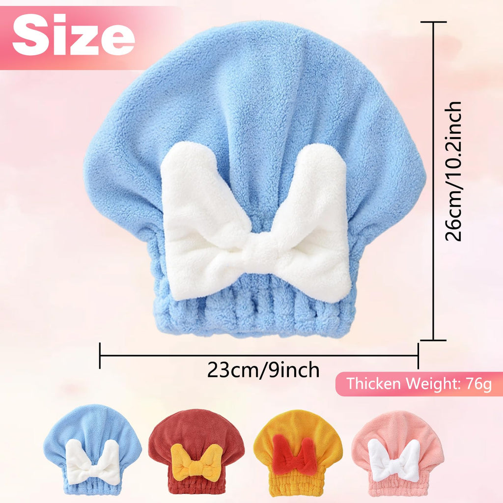 ploreatu Microfiber Hair Drying Caps, Christmas Absorbent Hair Towel Wrap for Women Wet Hair Quick-Drying Hair Towels, Soft Bow Tie Wet Hair Towel Wrap for Party Favors Goody Bag Filler (Pink+Blue)