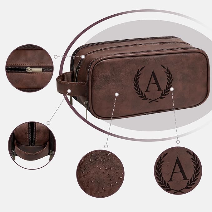 Janhavi Makeup Bag, Groomsmen Gifts, Travel size Toiletries Bag Waterproof, Cruise Ship Essentials, Travel Bag Expandable, Men's Accessories Storage, Travel Essentials Men (Medium, Dark Brown, V)