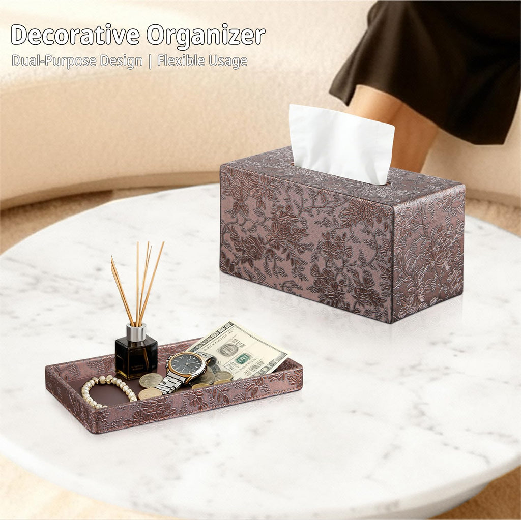 Extra Large Tissue Box Cover with Storage Tray,Rectangle Tissue Box Holder