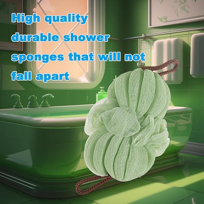 GXBTOPGO Large 85g Green Bath Loofah Sponge Loofa Luffas Shower Puff Pouf Ball Exfoliating Body Back Scrubber for Men&Women