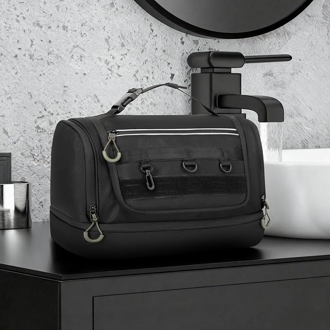 Toiletry Bag for Men, Handing Travel Toiletry Organizer Protable Water Ressistant Bathroom Shaving Bags for Toiletry Accessories, Travel Essentials, Black(Empty Bag)