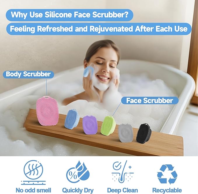 2 PCS Face Scrubber, Soft Silicone Face Exfoliator with Suction Cup for Man and Women Deep Skin Clean, Gentle Facial Cleaning Brush Suitable for All Sensitive Skin (Pink+Blue)