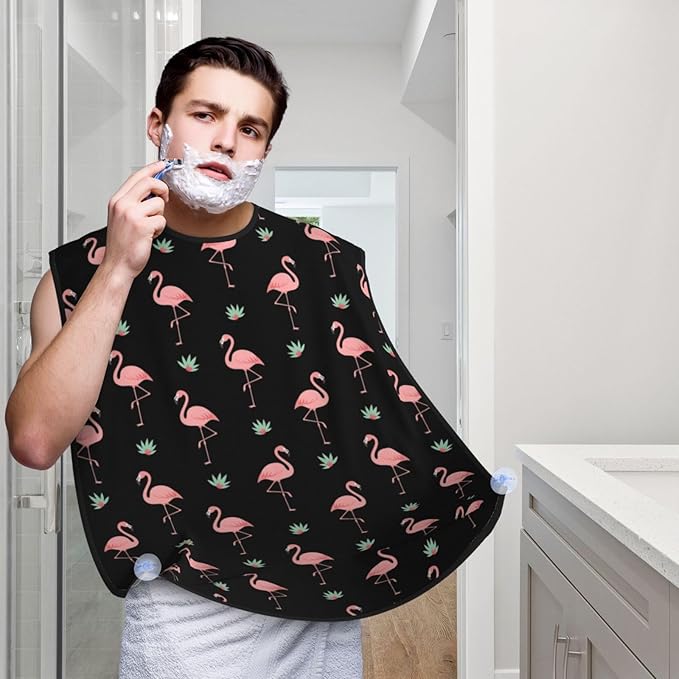 Beard Trimming Hair Catcher, Cute Flamingo Black Shave Bib, Non-Stick Bib Apron Waterproof, Shaving Tool for Men for Husband Father’s Day