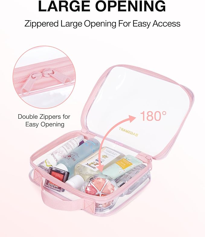 BAGSMART Clear Toiletry Bag with Handle 3-Pack TSA Approved, Pink