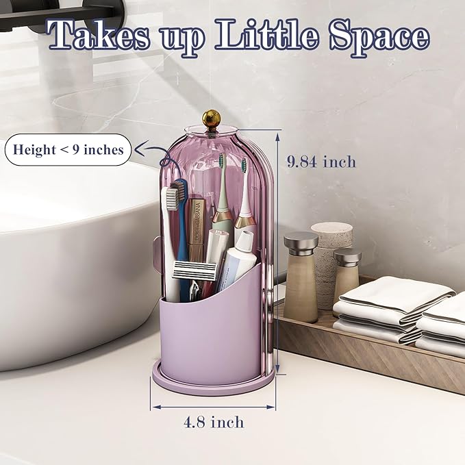 Zufudo Toothbrush and Toothpaste Holders with Cover, All Pink