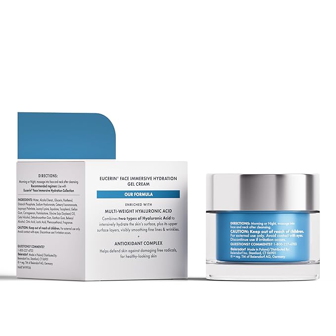 Eucerin Immersive Hydration Replenishing Night Gel Face Cream with Hyaluronic Acid and Provitamin B5, Ultra-Lightweight Face Moisturizer Reduces Look of Fine Lines and Wrinkles, 1.7 Oz Jar