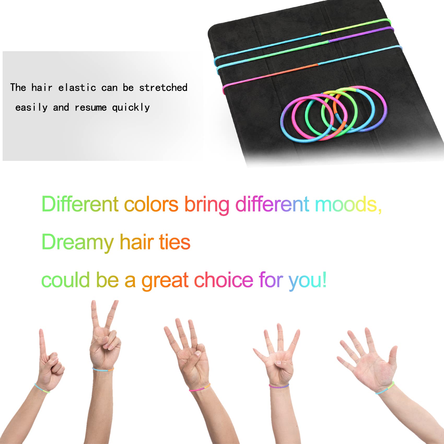 120 Pcs No Damage Elastics Hair Ties, Assorted Hair Bands Perfect for Medium to Thick Hair, Multicolor Pony tails Holders for Men, Women, Girls and Boys (4mm)