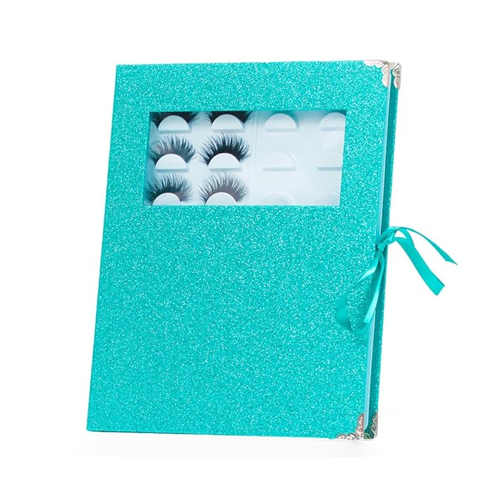 16 Paris Eyelash Storage Book Portable Eyelash Organizer Holder Case Make Up Display Catalog Lash Container Box Glitter Cover Lash Empty Case (Green)