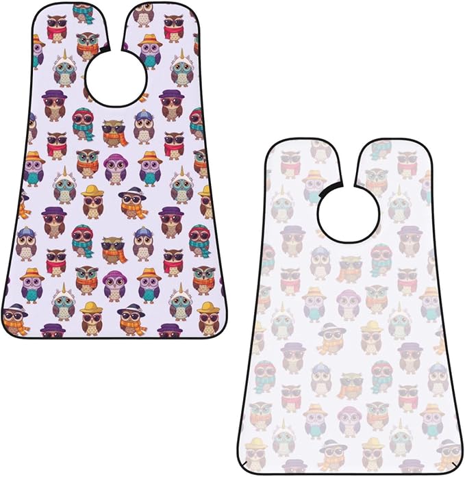 Strong Suction Cup Beard Grooming Bib, Non-Stick Hair Catcher, Waterproof, for Shaving, Cute Cartoon Owls