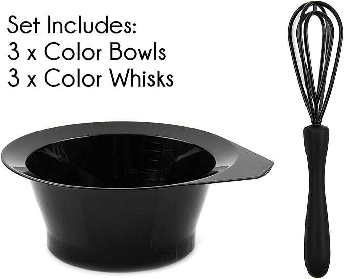 Hair Dye Bowl and Whisk Set - 3 Salon Tint Mixing Bowls - 3 Color Whisks