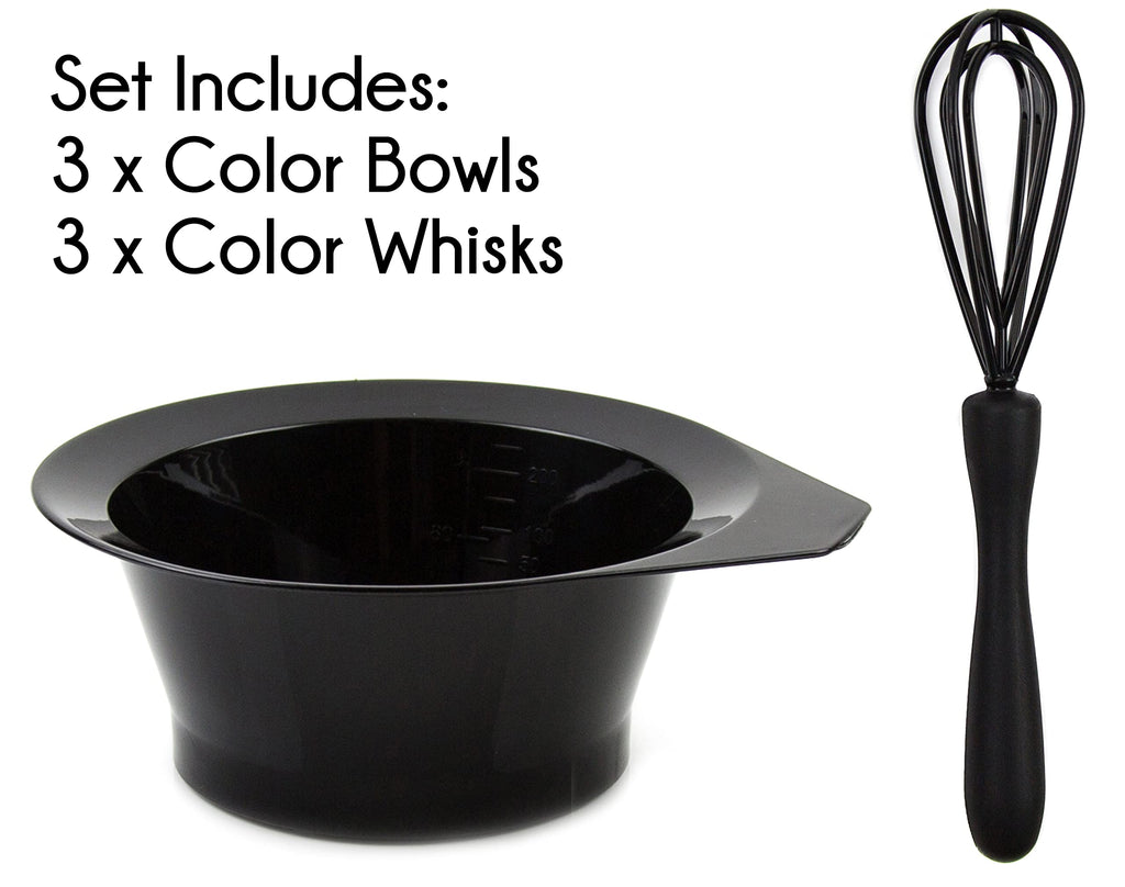 Hair Dye Bowl and Whisk Set - 3 Salon Tint Mixing Bowls - 3 Color Whisks