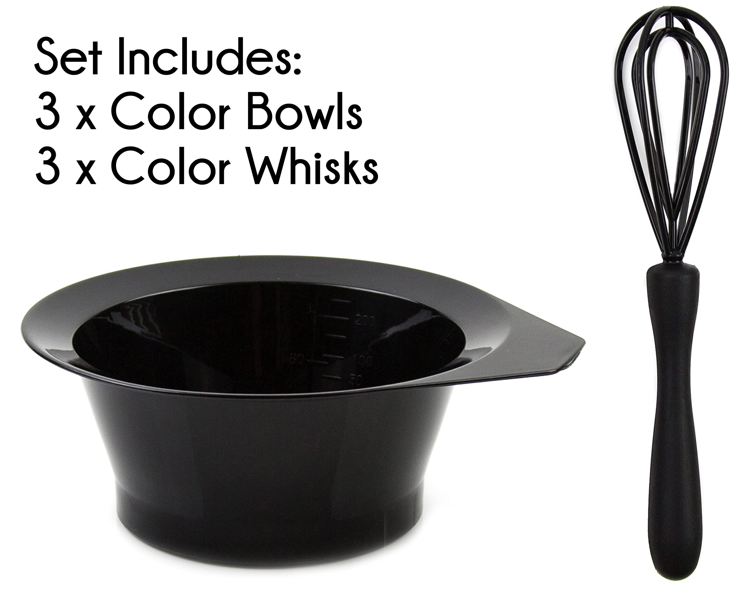 Hair Dye Bowl and Whisk Set - 3 Salon Tint Mixing Bowls - 3 Color Whisks