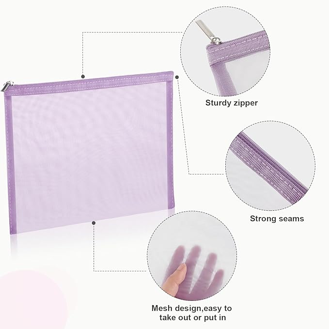 Boao 6 Pieces Mesh Makeup Bags Mesh Cosmetic Bag Portable Travel Organizing Zipper Pouch Toiletries Makeup Pouches for Home Office Travel Accessories(Light Purple)