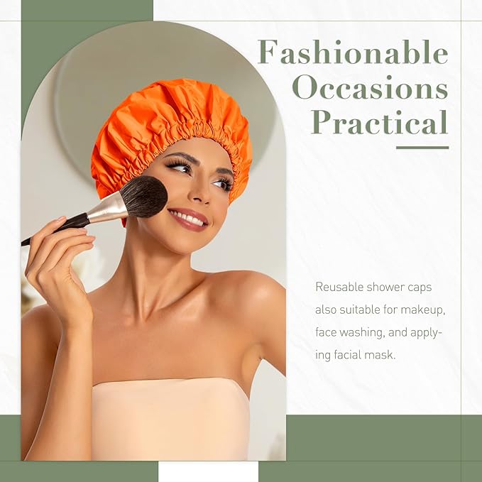 Edoneery Reusable Shower Caps for Women, Waterproof Long Hair Bonnet