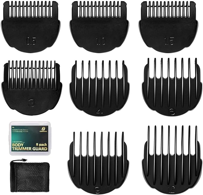Hair Clipper Guards Guides 8pcs 0.02inch to 0.5Inch(0.5mm-12mm) Fits For Manspot Body Trimmer,Meridian Ball Trimmer Clipper Guard,8 Pack Black