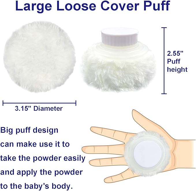 Storage Body Powder Container, Large 3.5" Fluffy Body After-Bath Powder Case, Baby Care Face/Body Villus Powder Puff Box, Makeup Cosmetic Talcum Powder Container with Hand Holder (White)