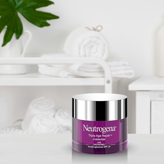 Neutrogena Triple Age Repair Face Moisturizer - with Hexinol Technology & Vitamin C, Anti-Wrinkle Face Cream with SPF 25, Visibly Reduces Wrinkles & Firms Skin, 1.7 oz
