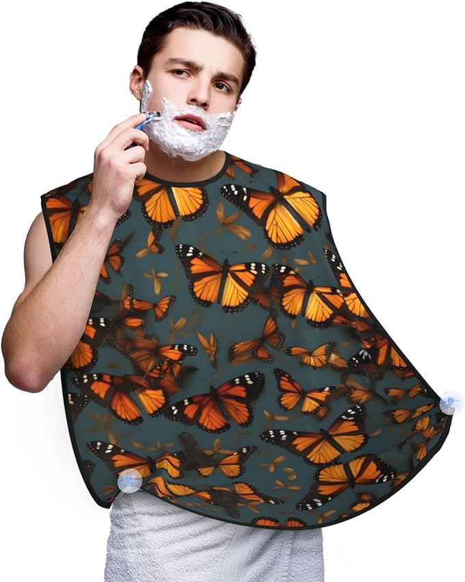 Pinks Cherry Blossoms Print Beard Bib Shaving Apron, Beard Hair Trimming Cape Gift For Dad