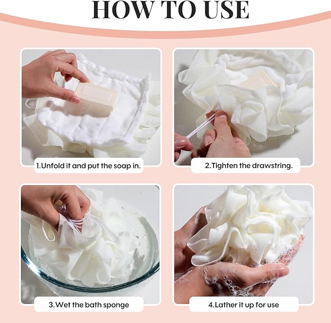 NVTED Bath Tools Set, 5 PCS Loofah Washcloth Combo 2-in-1, Suction Cup Bath Ball，Silicone Body Bath Brush with Waterproof Cosmetic Bag, for Body Wash and Smooth Skin
