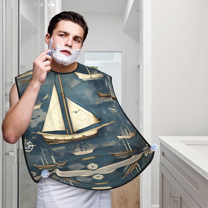 Ocean Fishes Print Beard Bib Shaving Apron, Beard Hair Trimming Cape Gift For Dad