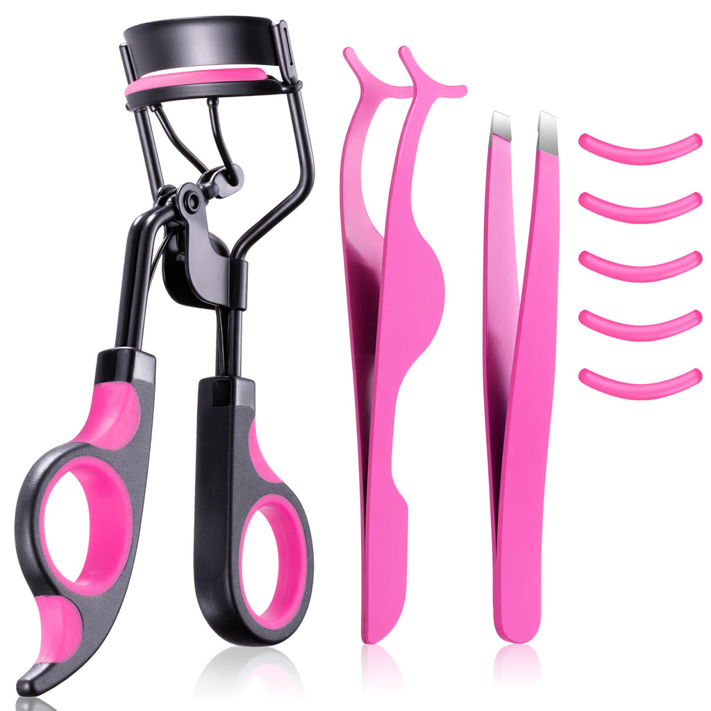 3-in-1 Professional Eyelash Curler Kit – Salon-Perfect Lashes at Home!Includes: Eyelash Curler (w/Replacement Pad), Eyebrow Tweezers & Curved Applicator Toolr – Travel-Friendly & Pain-Free (Red)