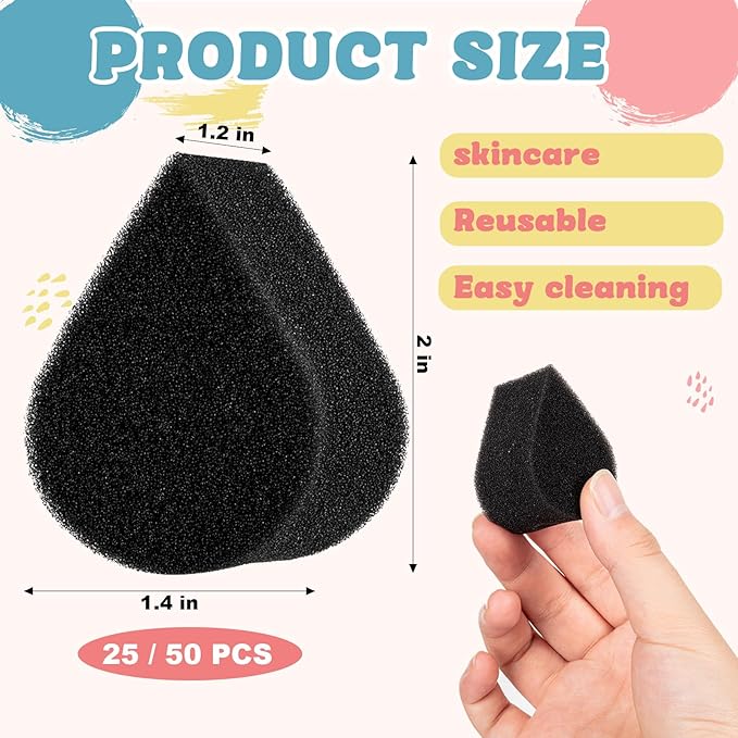 50 Pcs Face Paint Sponges for Kids and Adults Face Painting, Droplet Shaped Facial Makeup Use Paint Sponges, Black Facial Painting Kit Professional for Valentine's Day Gifts, Halloween Make Up Supply