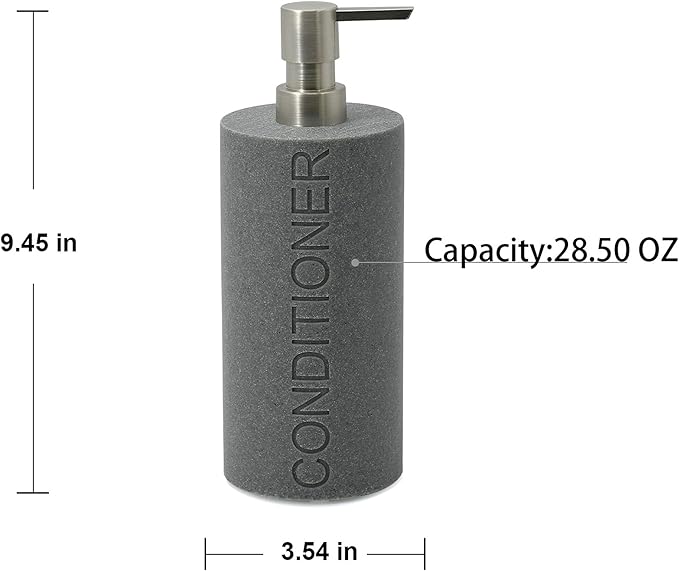 Indecor Home Resin Neutral Gray Sandstone Conditioner Engraved Bottle Refillable Pump Dispenser, Durable Waterproof Resin Construction for Bath, Shower - Gray Sandstone Satin Nickel Pump