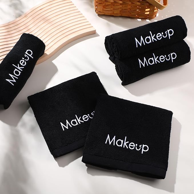 Shimeyao 13x13 Inch Black Makeup Towels Bulk Reusable Makeup Washcloths for Face Facial Remover Washcloths Absorbent Cotton Towel for Salon Spa Women Skin Care(6 Pcs,Smile Pattern)