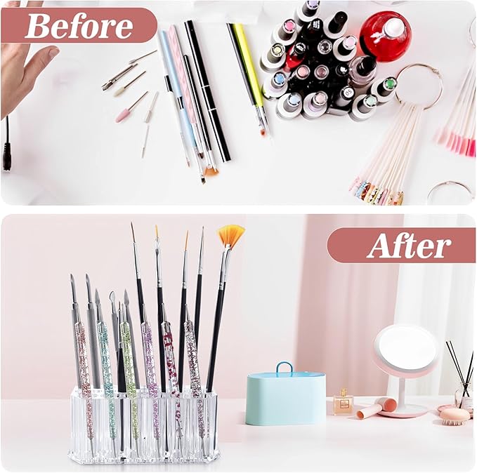 Wiojtry Nail Art Tool Organizer, Nail Brush Holder, Nail Technician Gifts, Storage for Storing Pro Beauty Finger Nailcare Art Kit Tools Makeup Display Case Refillable Container Holder Organization