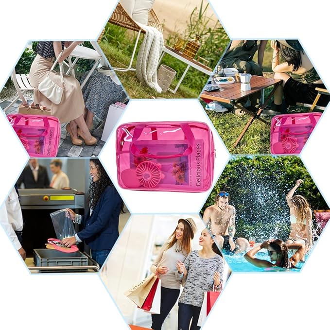 TotePrint Pink PVC Pure Color Transparent Gift Pouch Wash Travel Makeup Cosmetic Bag with Handle for Travel Bathroom Toiletry Organizer (Pink)