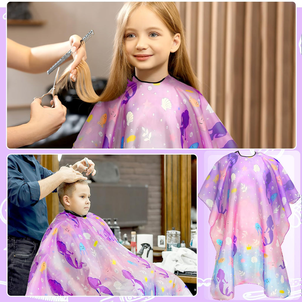 FEBSNOW Kids Hair Cutting Cape, Professional Barber Cape and Neck Duster Brush Cartoon Hairdresser Apron with Adjustable Closure for Children & Adults 55x39 Inches