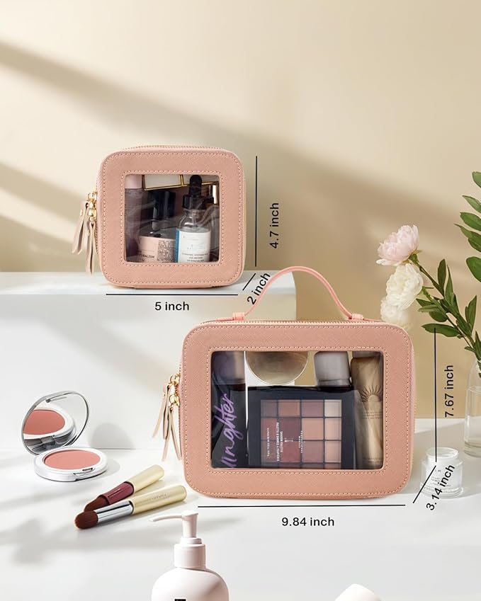 2 Pieces Clear Mahjong Bag, Travel Makeup Bag Large Cosmetic Bag with Zipper Small Clear Makeup Pouch for Purse Waterproof TSA Approved Toiletry Bag Case for Women Car Organizer Travel Essentials