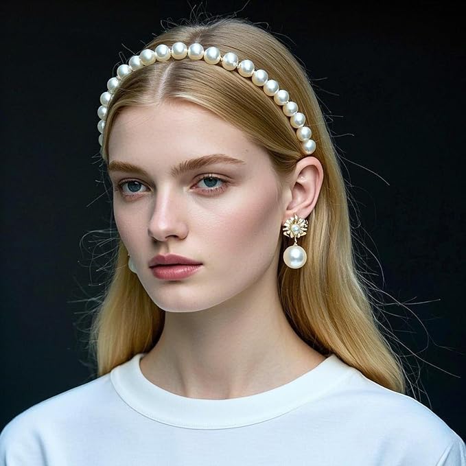 Pearl and Metal Headbands - Beaded No Slip Hair Accessories for Women and Girls, 10 Pack