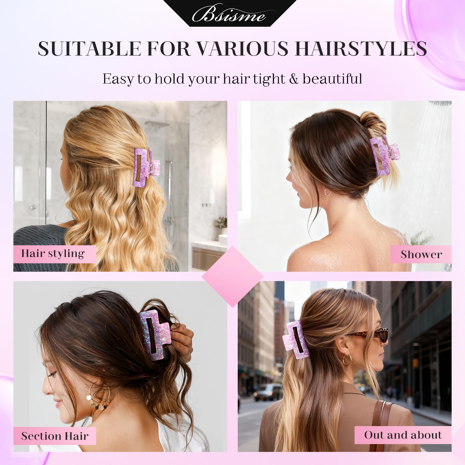 Bsisme Hair Brush with Hair Clips, Vented Brush for Faster Blow Drying