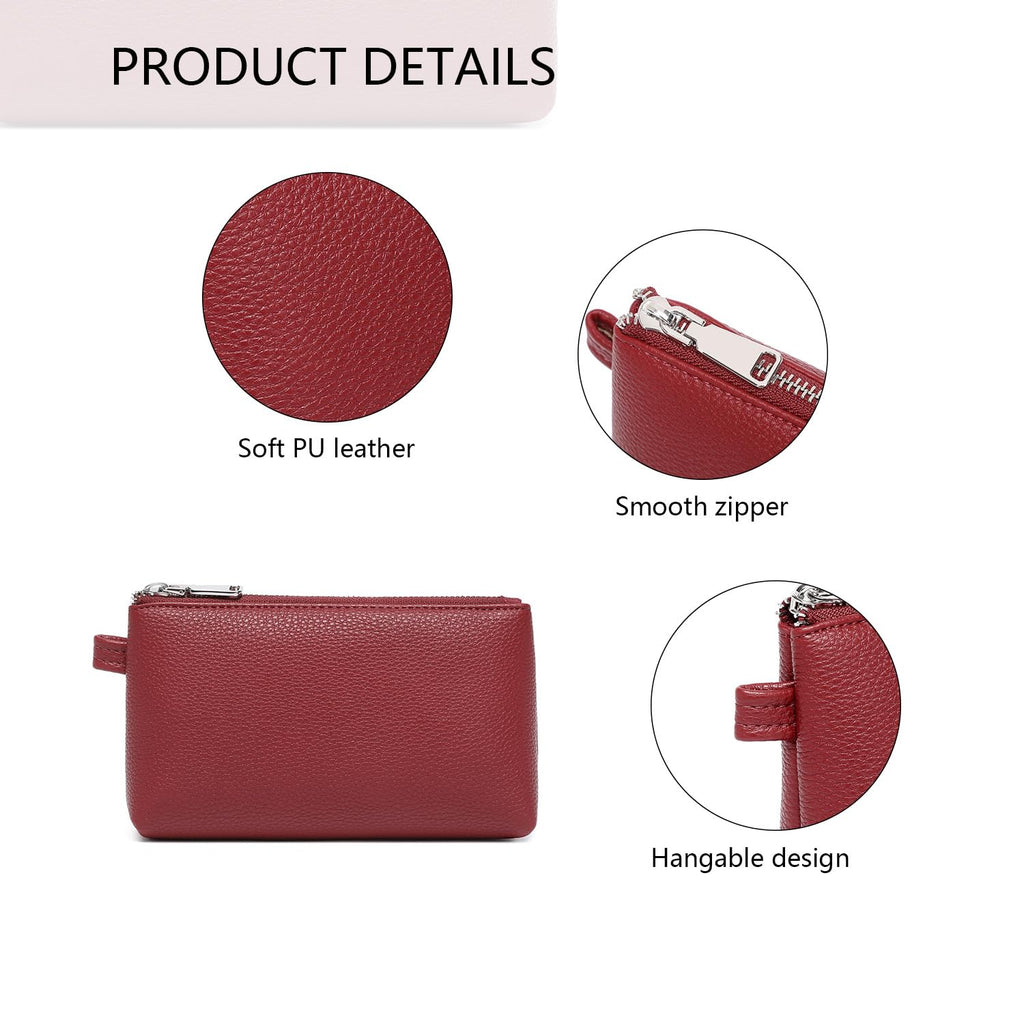 YONBEN Small Makeup Bag for Purse, Leather Cosmetic (Encore Red)