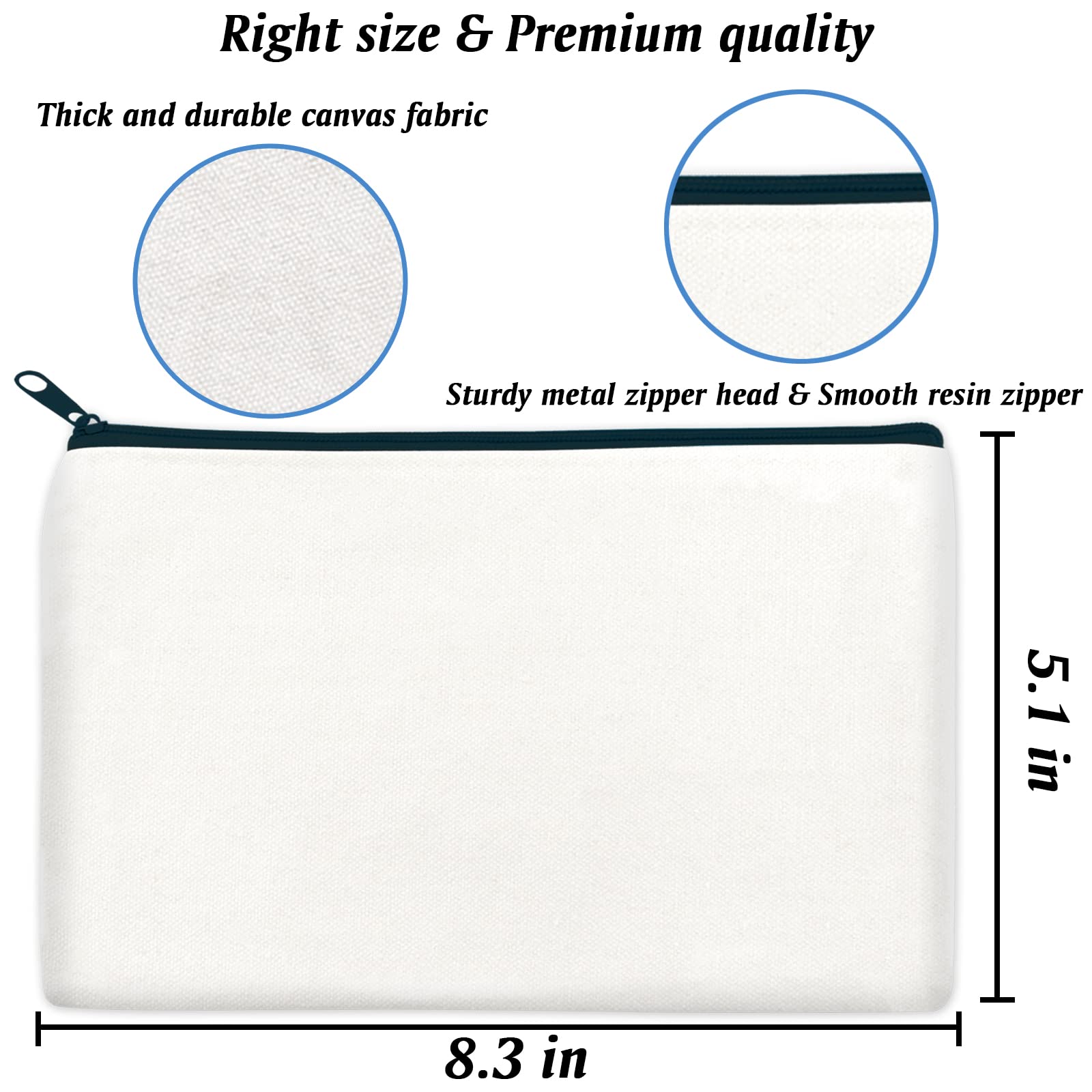 ZeeDix 24 Packs White Canvas Pouch- Multi-purpose Cosmetic Bag with Zipper, Blank DIY Craft Canvas Zipper Bags, Travel Toiletry Bag, Daily Storage Bag (8.3 x 5 inches)