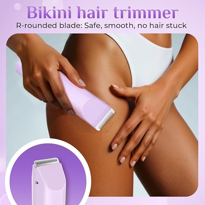 New 2-in-1 Electric Bikini Trimmer for Women - Dual Head Electric Razor,Waterproof Painless Bikini Shaver, Pubic Hair Trimmer for Private Area & Body Hair, Purple